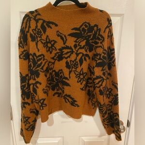 Floral Patterned Brown and Black Sweater